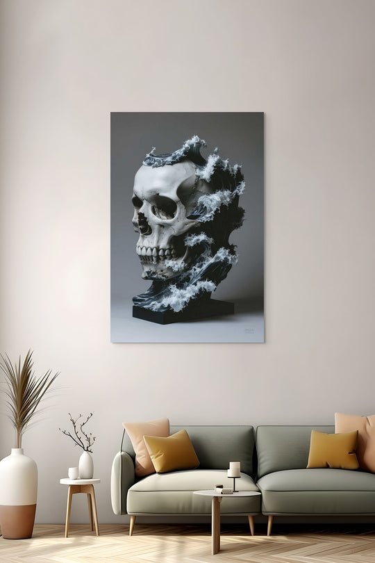 Skullbloom Dark kunstwerk met schedel in zee aan de muur in interieur
