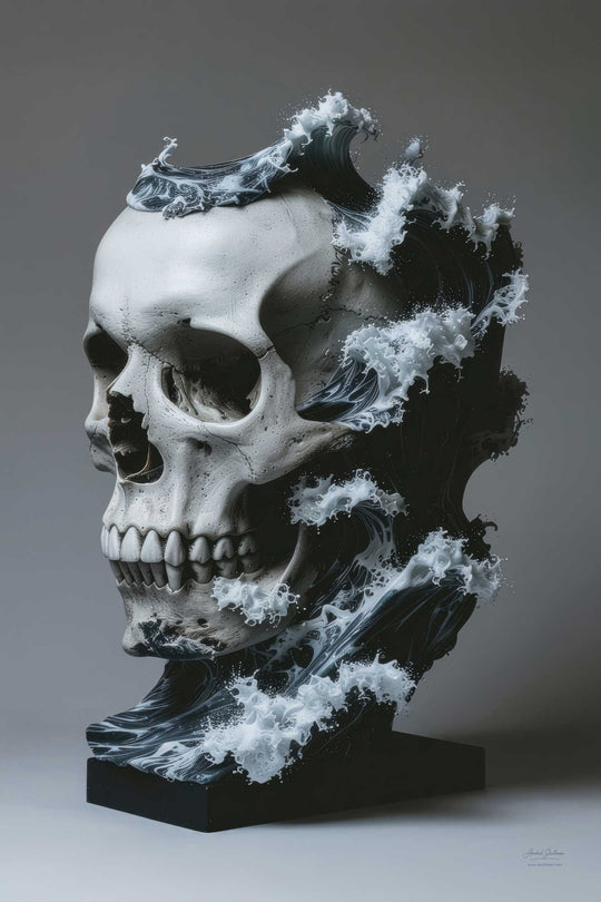 Stilleven schedel in zee met terugtrekkend water – Skullbloom Dark Terugtrekkend Water