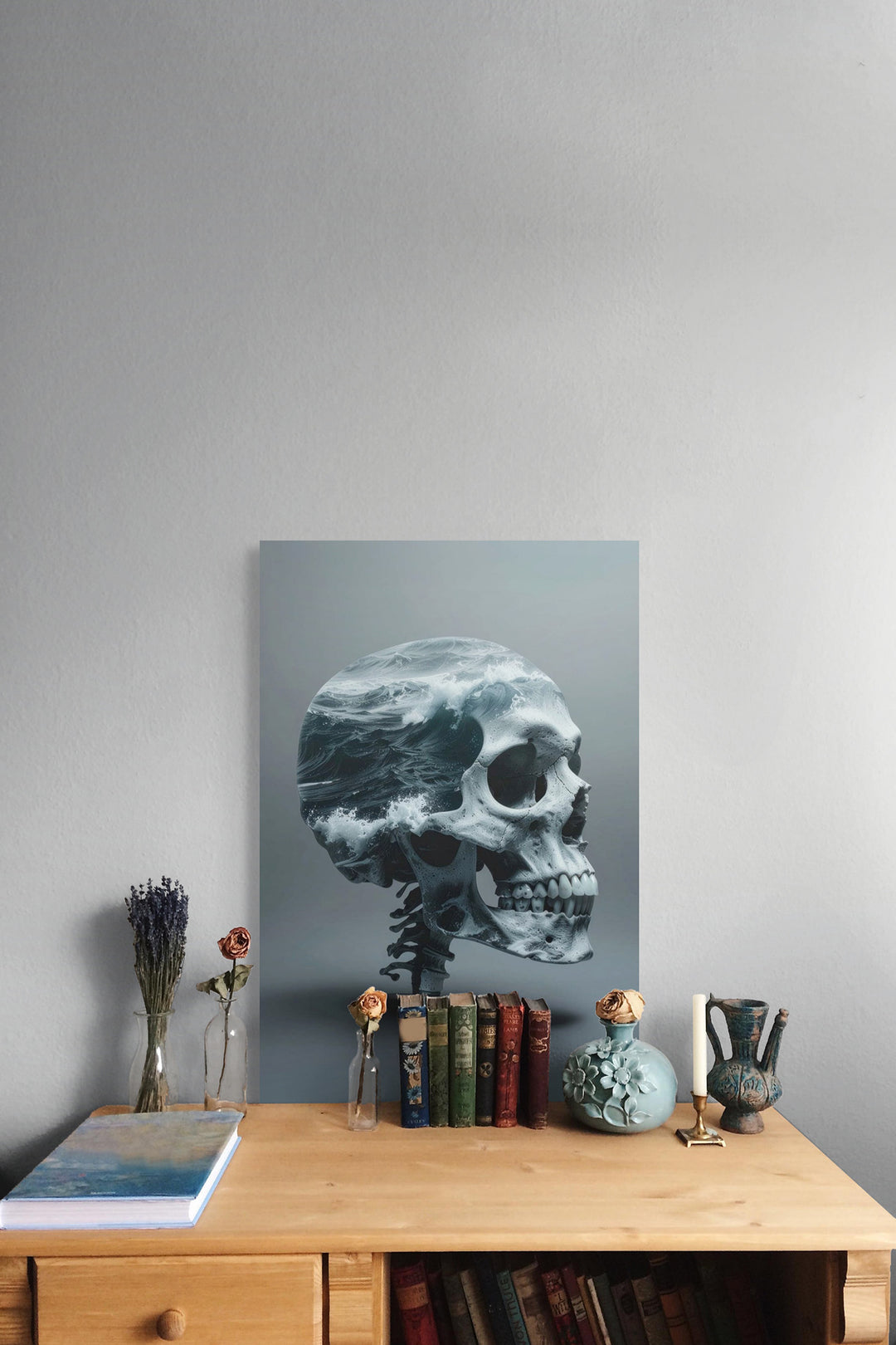 Skullbloom Dark schedel in zee als wanddecoratie in kantoor