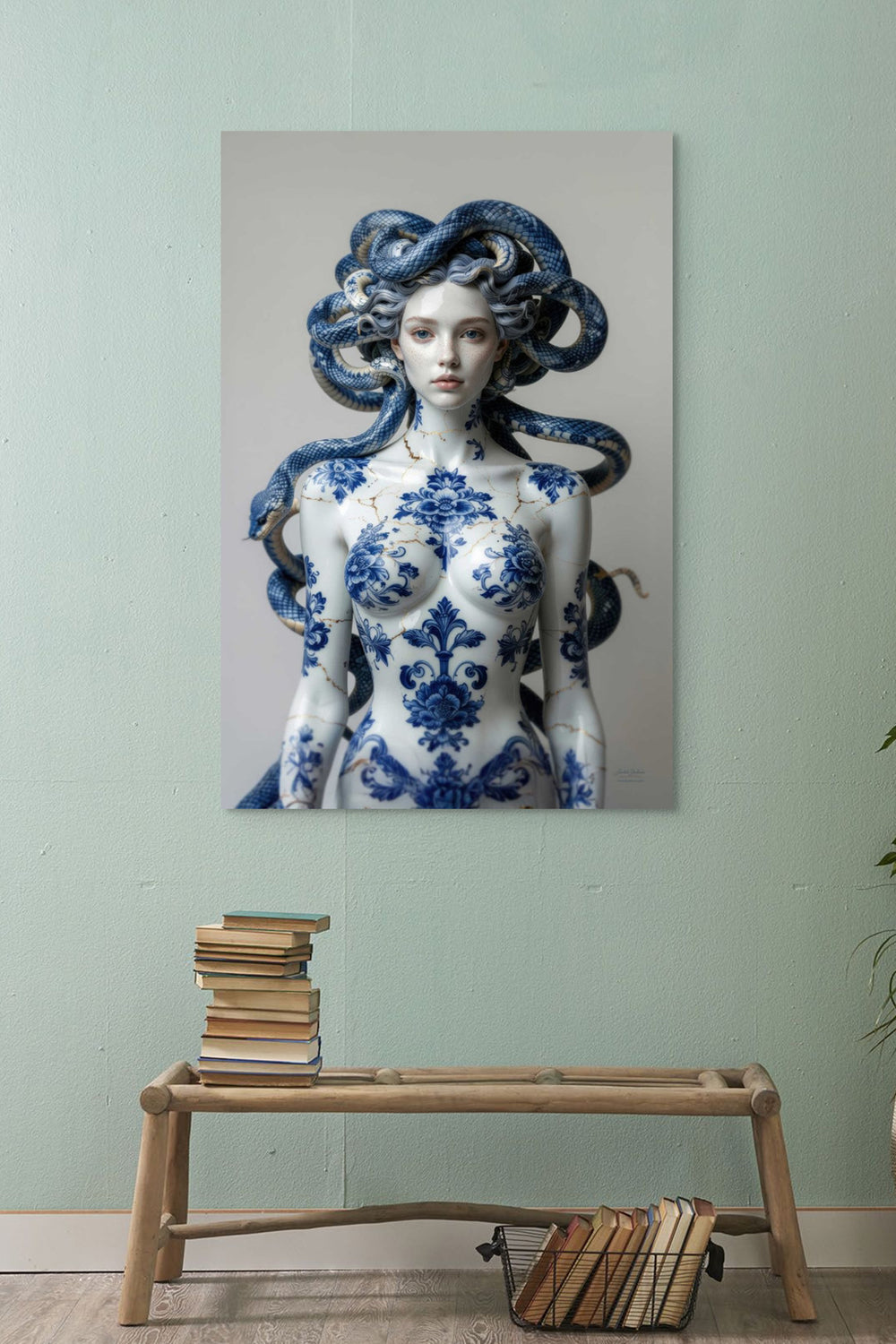 Skullbloom fotografisch kunstwerk van Medusa als statement in interieur