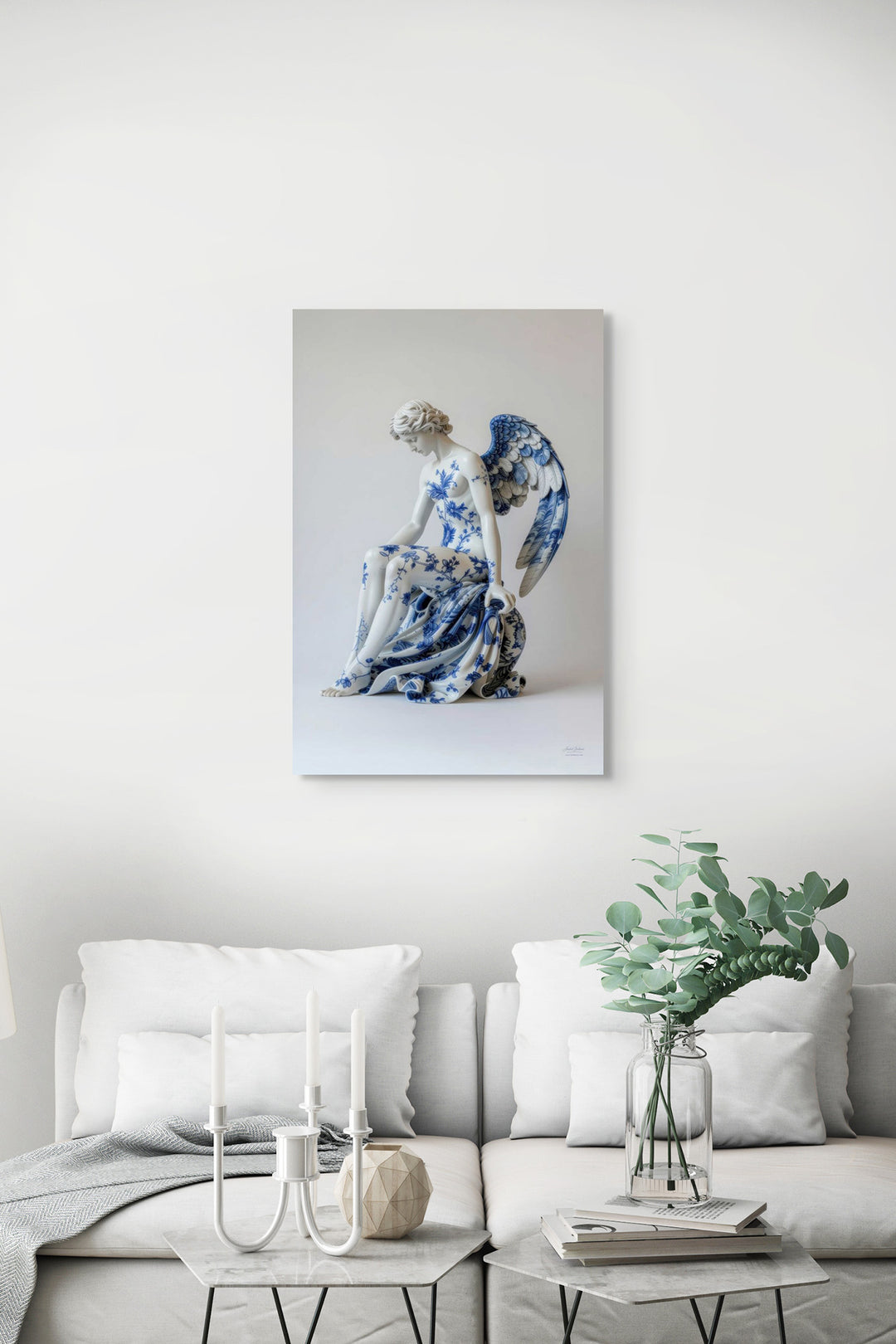 Skullbloom fotografisch statement kunstwerk van Nike in interieur