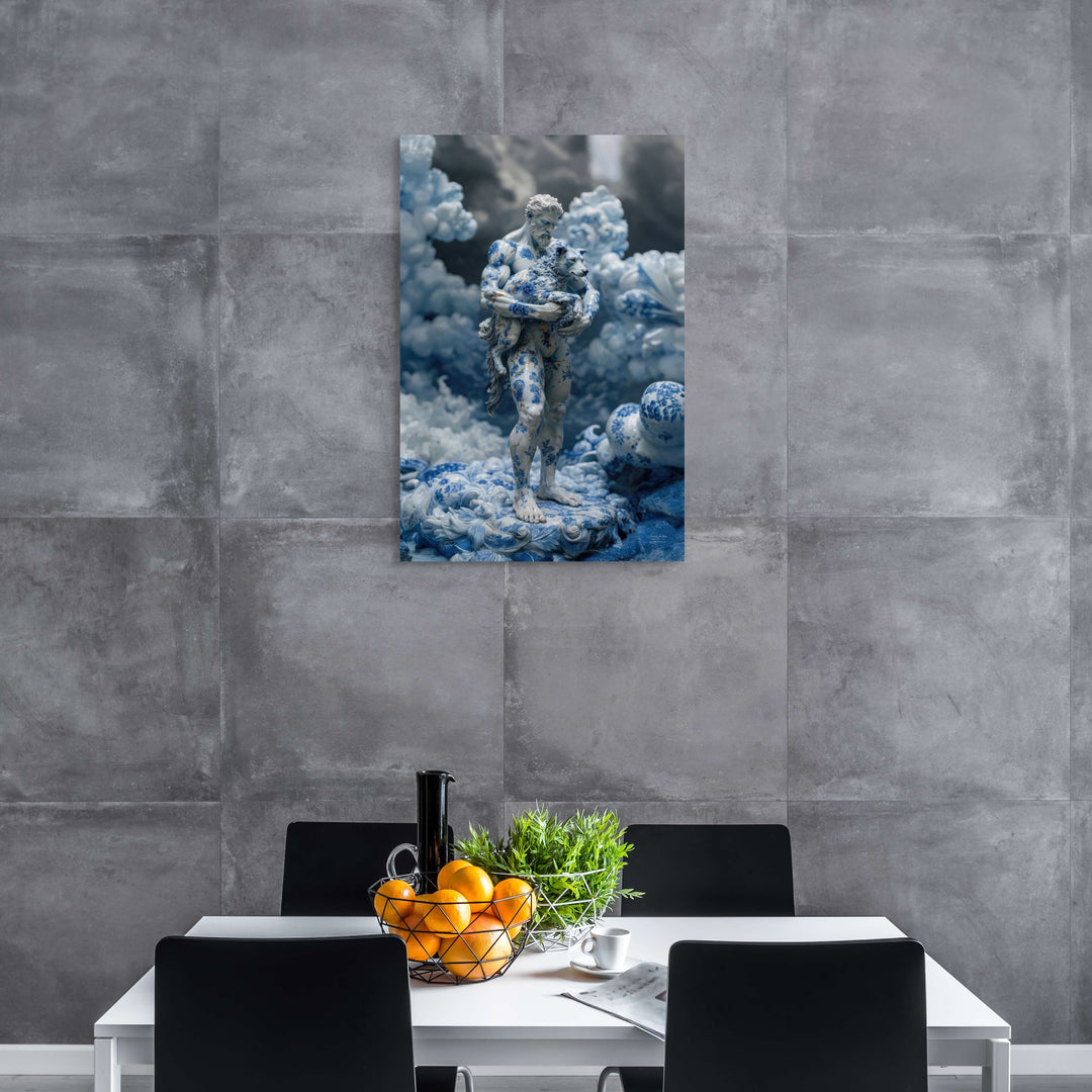 Foto van porseleinen Hades beeld met bloemen en goudaccenten tegen donkere achtergrond – Skullbloom