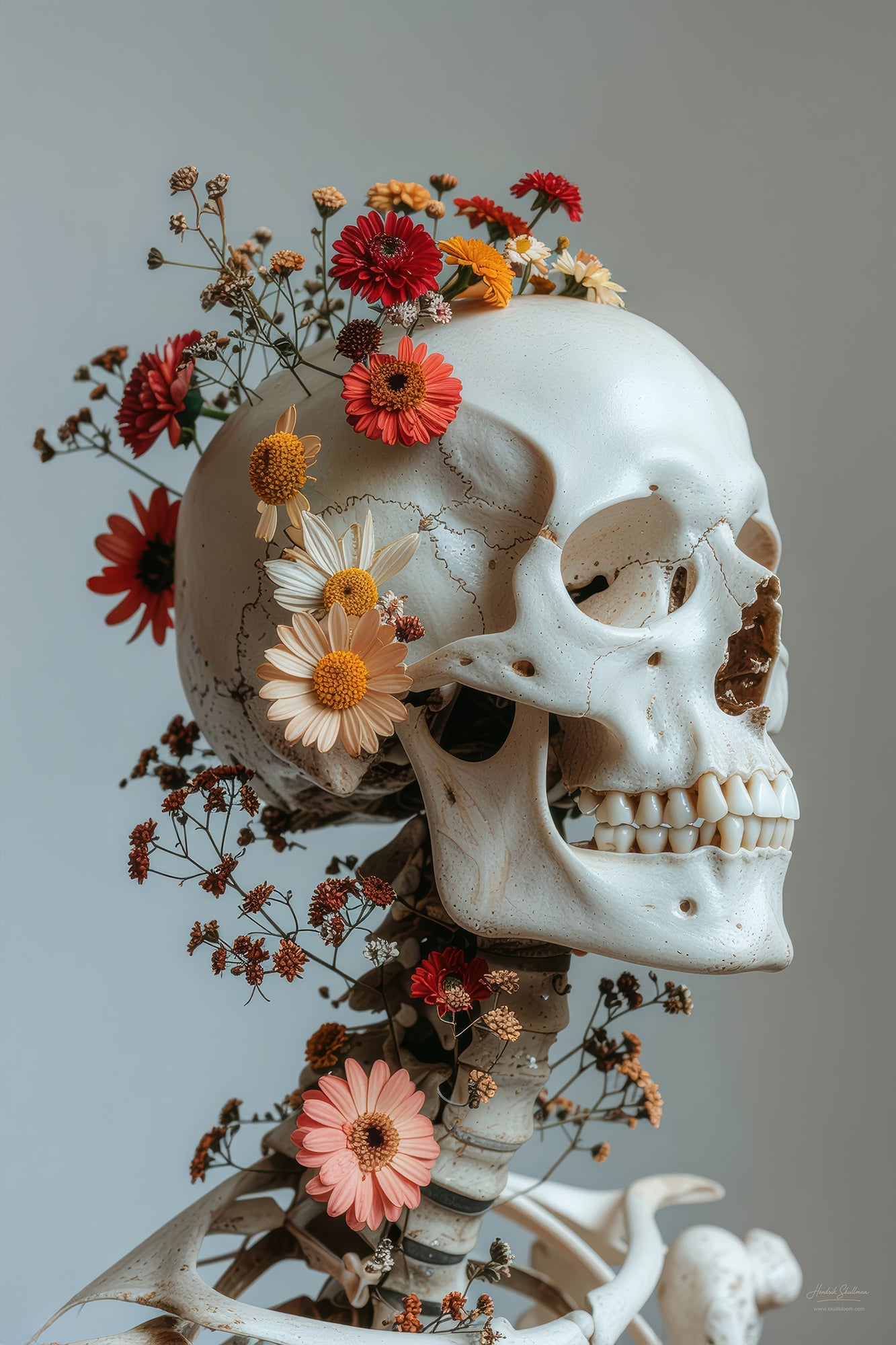 Foto van schedel omringd en decoratie. met bloemen in Floral collectie – SkullBloom