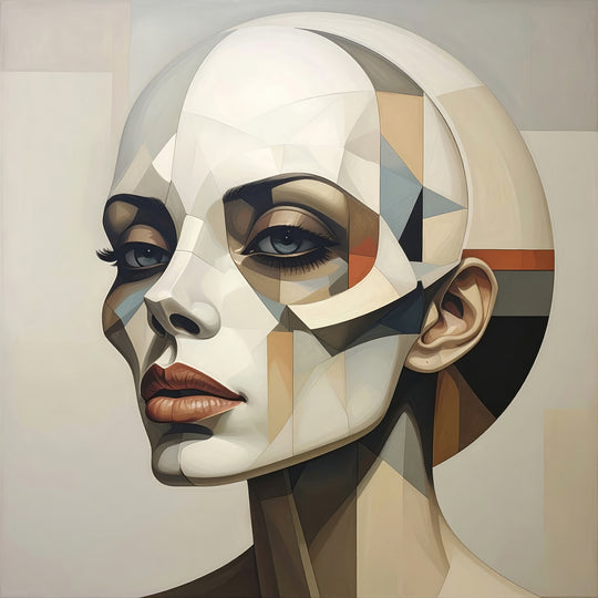 Abstract figuratief portret Veil I op Silver Plated Mirror met verstilde gezichtsstructuur