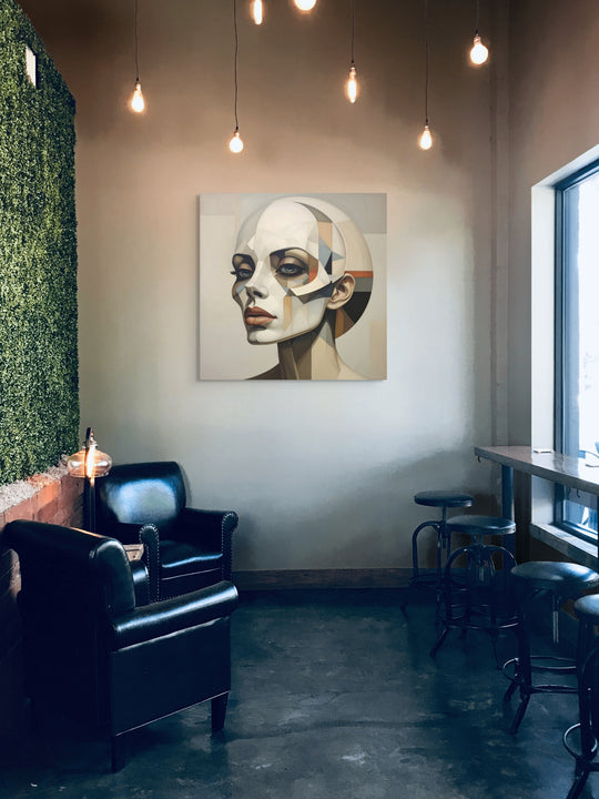 Veil kunstwerk als eyecatcher in minimalistisch interieur