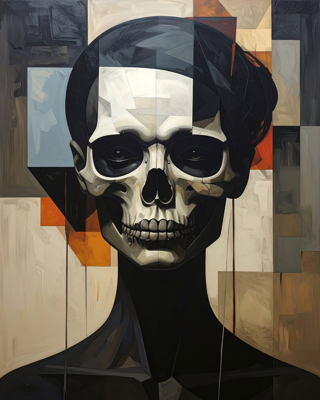 Abstract figuratief portret Veil III met indringende blik op Silver Plated Mirror