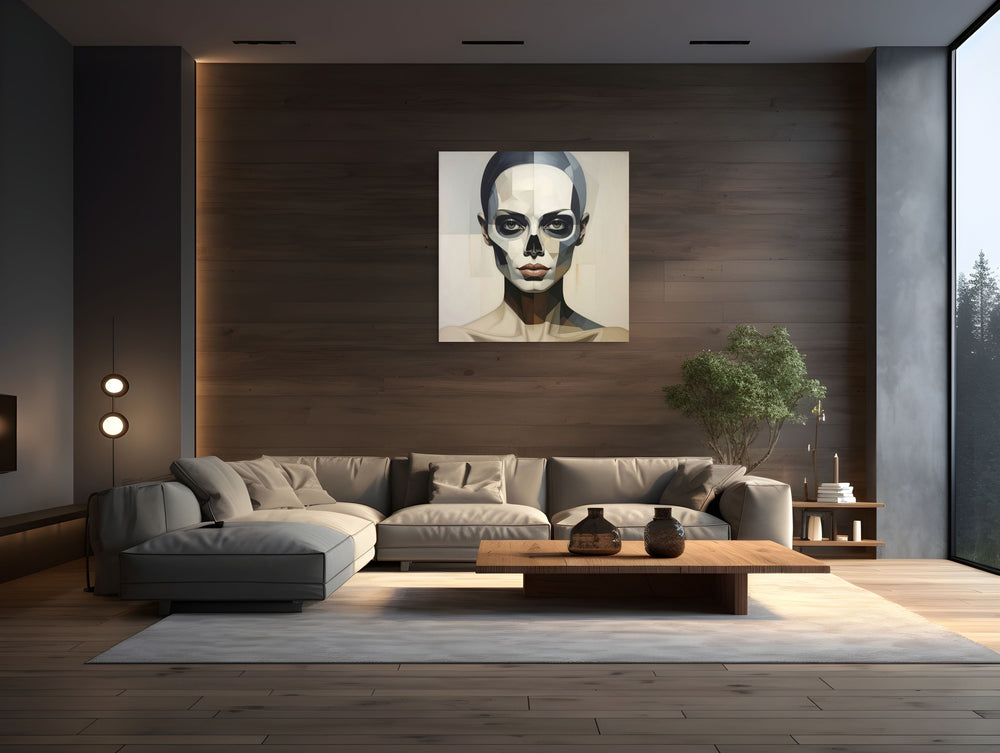 Hendrik Skullman Veil kunstwerk op Silver Plated Mirror in modern interieur