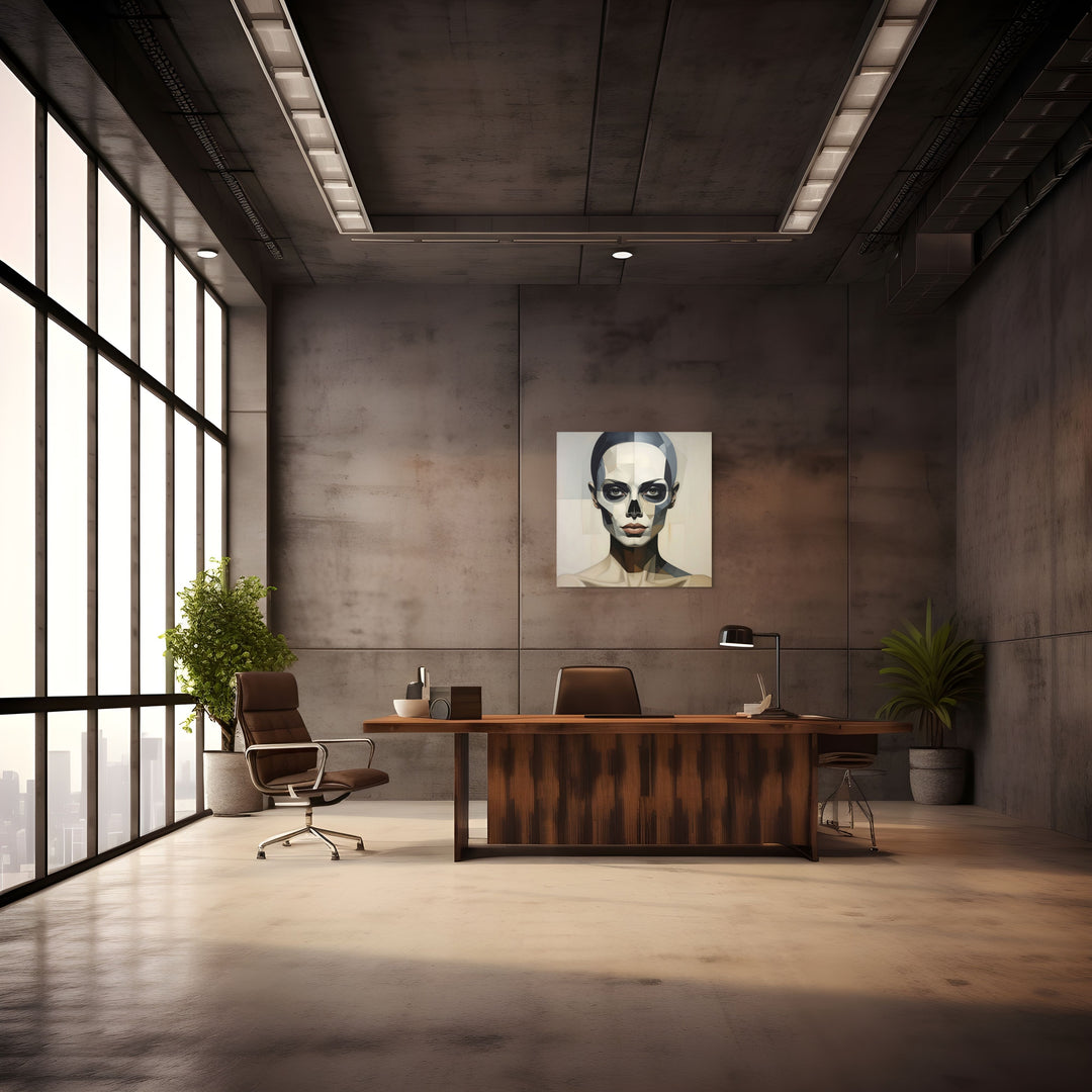 Veil wandkunst op Silver Plated Mirror in stijlvol kantoor