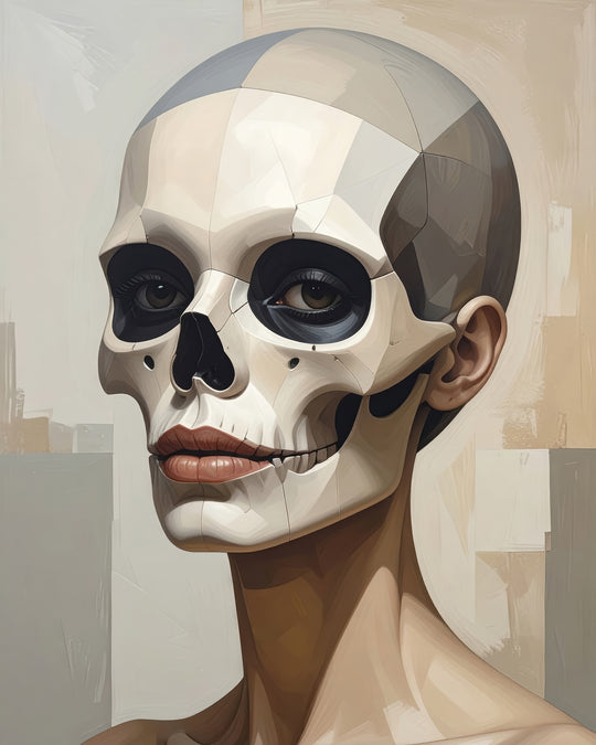 Zijaanzicht portret Veil V met anatomische vormen op Silver Plated Mirror