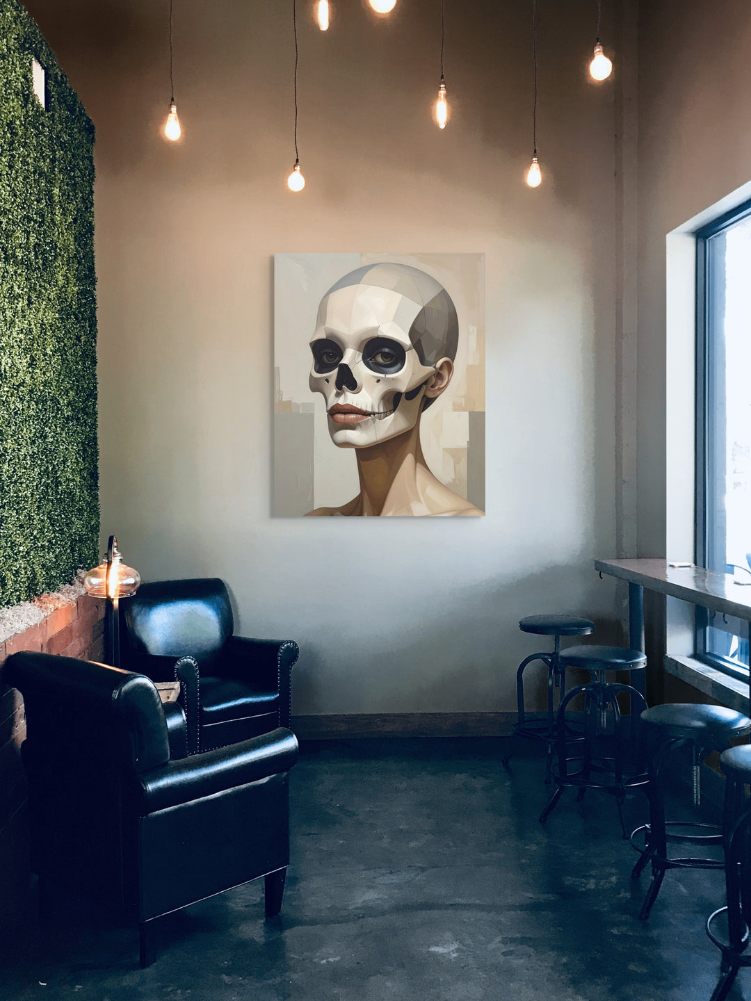 Veil kunstwerk als eyecatcher in minimalistisch interieur