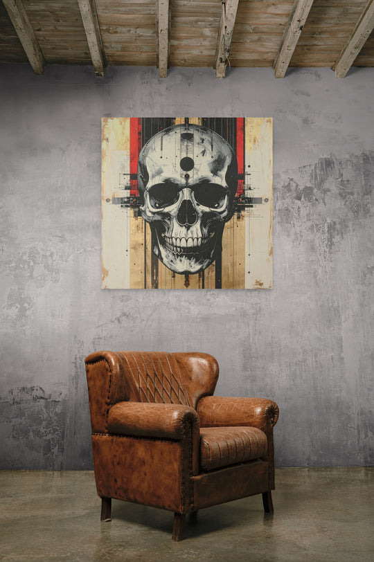 After the Bloom II schedelkunst met symmetrische lijnen en industriële details op Silver Plated Mirror.