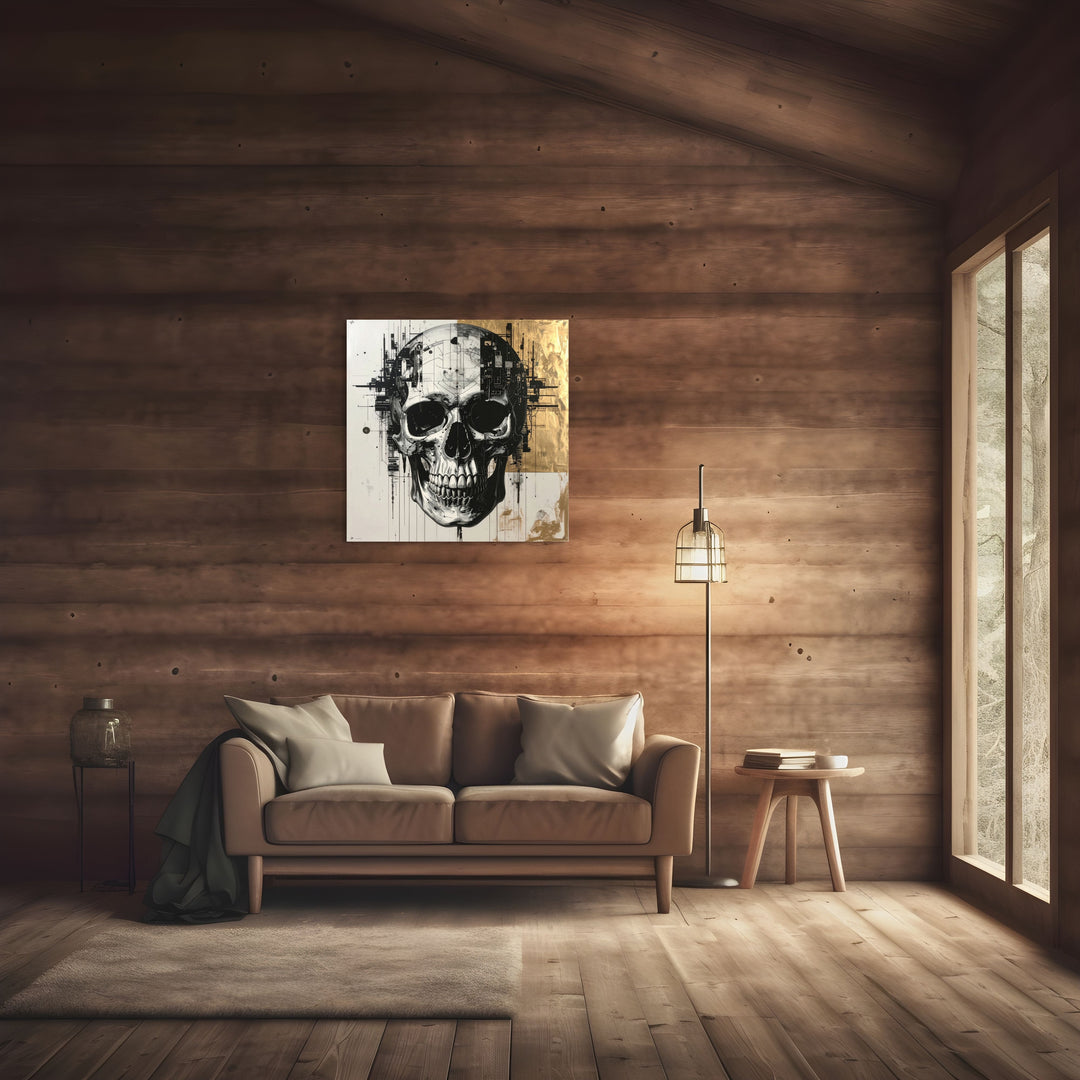 After the Bloom III SkullBloom Universum kunstwerk op Silver Plated Mirror met diepe texturen.