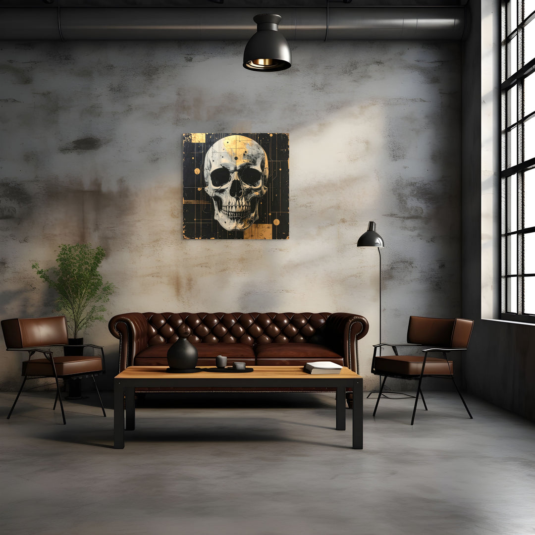 After the Bloom IV schedelkunst als verzamelobject in stijlvol interieur.