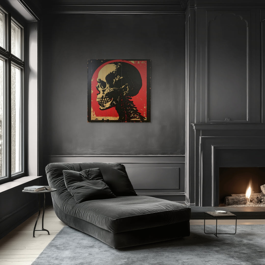 ICON I schedelkunst op Silver Plated Mirror in modern interieur