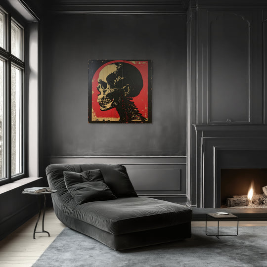 ICON I schedelkunst op Silver Plated Mirror in modern interieur