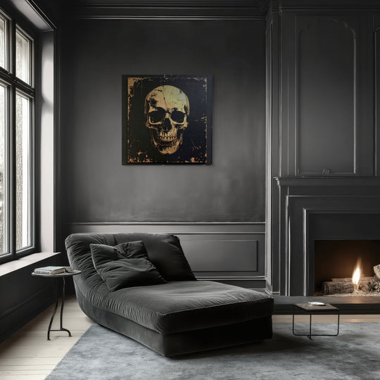 ICON II statement piece op Silver Plated Mirror in minimalistisch interieur gemaakt in het SkullBloom universum