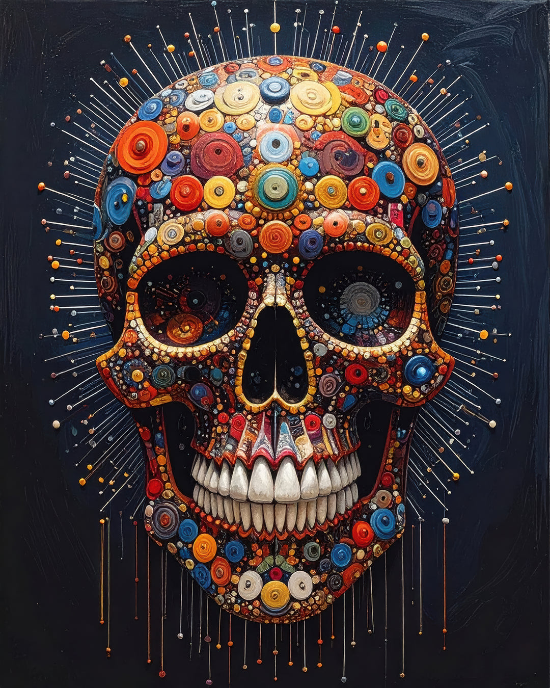 Moderne schedelkunst met gelaagde kleuren en textuur – Memento Vividum 3