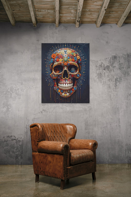 Limited edition skull art van Hendrik Skullman in woonruimte