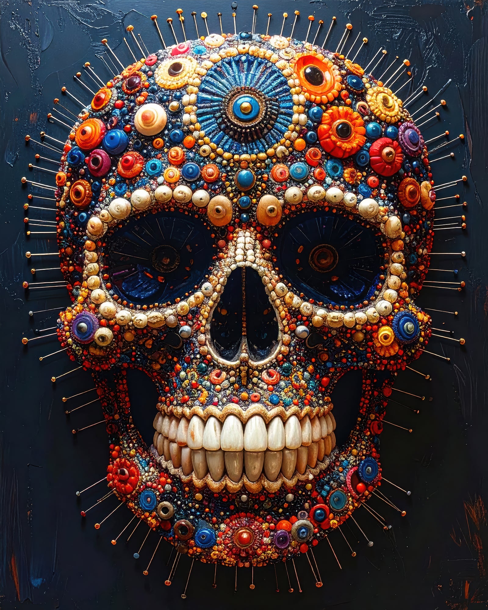 Ornamentele schedelkunst op Silver Plated Mirror met reflecterend effect – Memento Vividum 7