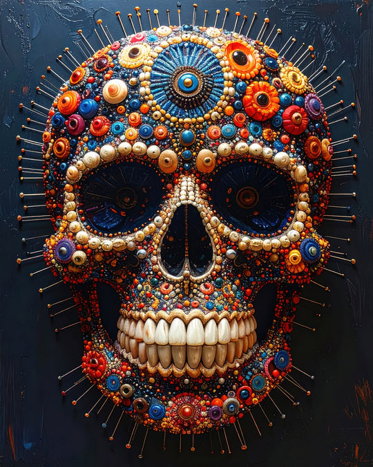 Ornamentele schedelkunst op Silver Plated Mirror met reflecterend effect – Memento Vividum 7