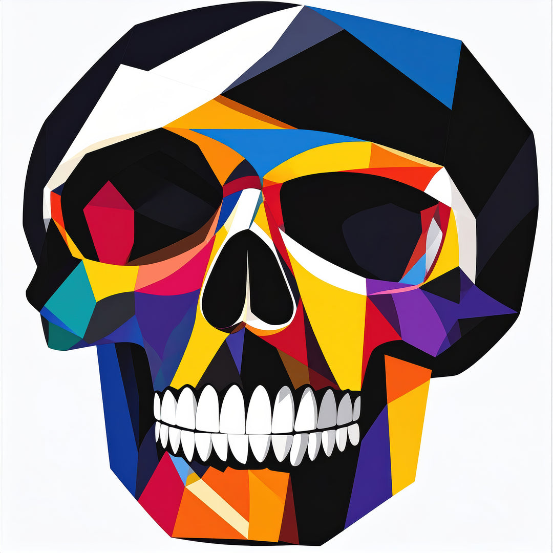Prismatische schedel met contrasterende warme en koele kleuren