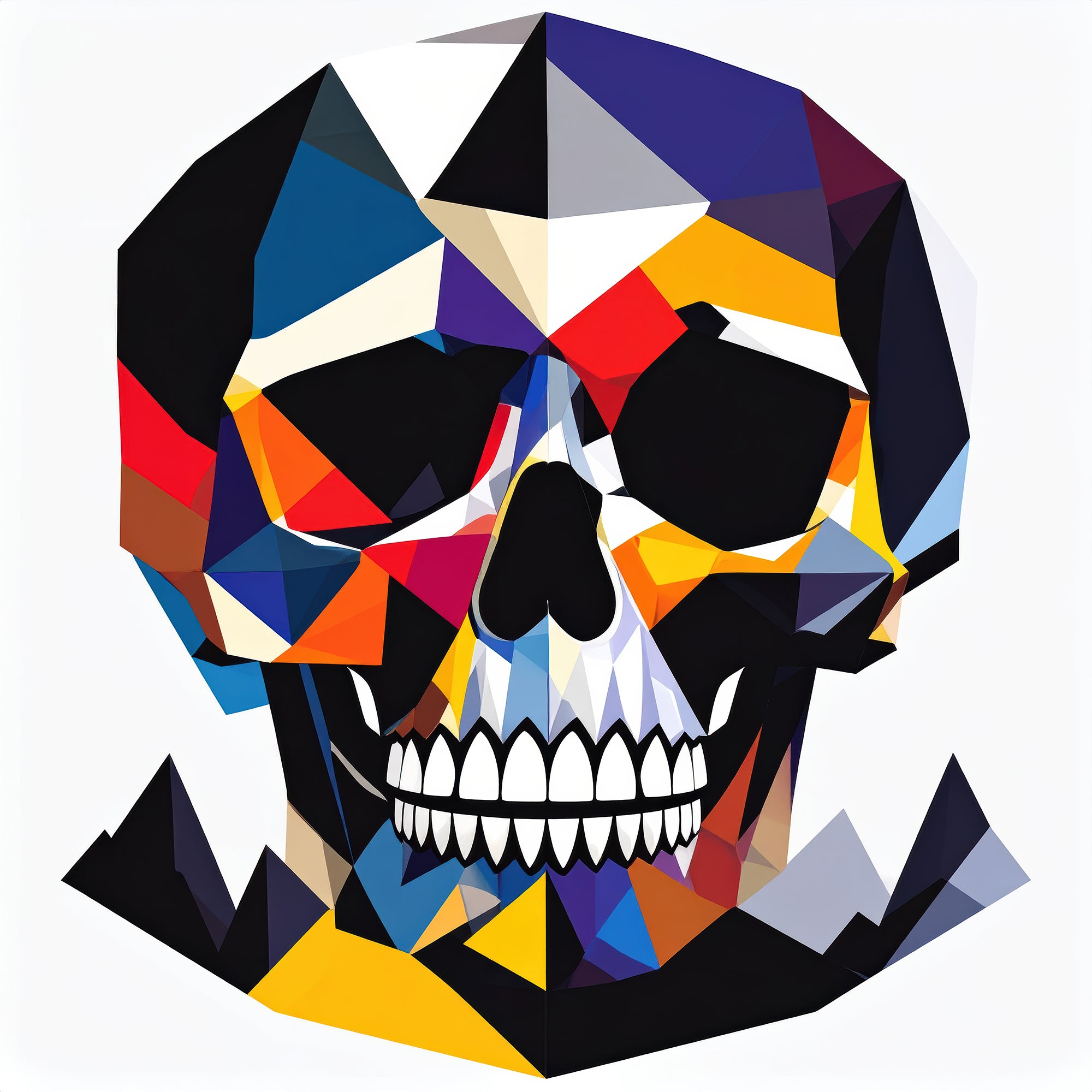 Monumentale geometrische schedel met krachtige kleurvlakken